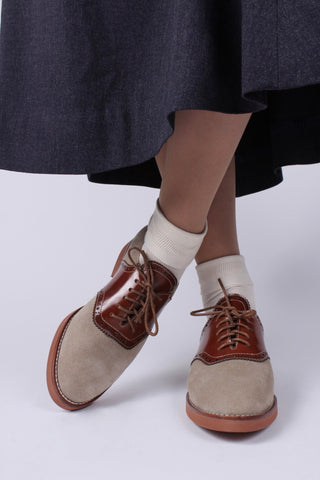 Women's 1950s style oxford saddle shoe - Cognac/Sand - Elliot - memery