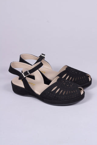 1940s / 50s suede wedge sandals - Black - Ella - memery