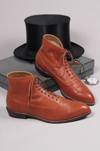 Men's Edwardian 10s / 20s style ankle leather boot - Cognac brown - William