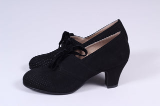 VEGAN shoes - 40s vintage style pumps  with shoe lace - Black - Esther