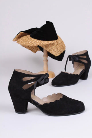 40's vintage style pumps in suede - Black - Alma - memery