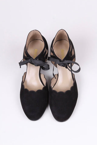 40's vintage style pumps in suede - Black - Alma - memery