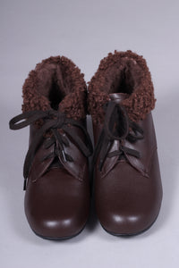 Soft 1940s /1950s style booties with fur - Dark Brown - Karin