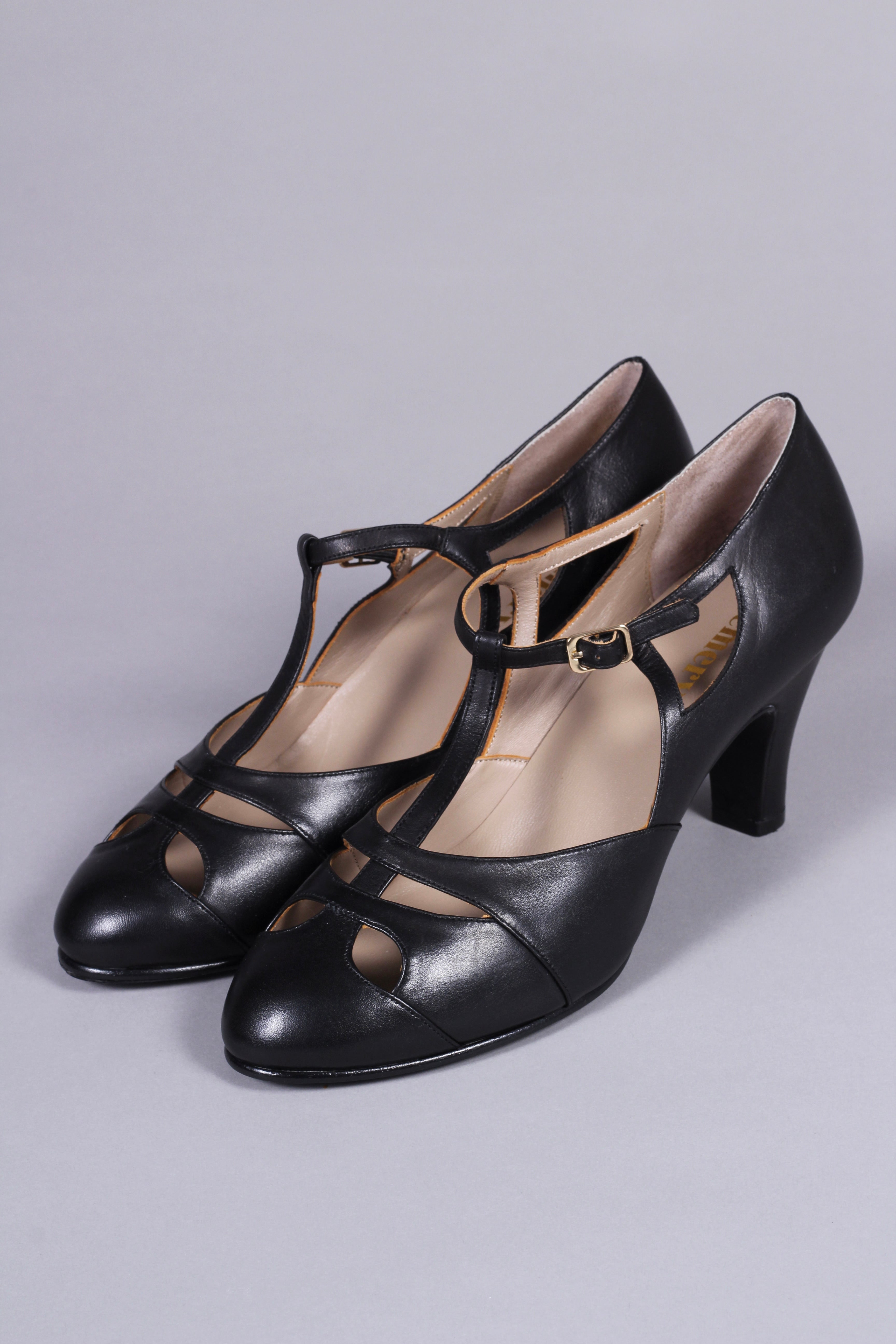 20s / 30s Art Deco inspired evening sandals - Black - Helen