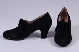 VEGAN shoes - 40s vintage style pumps  with shoe lace - Black - Esther