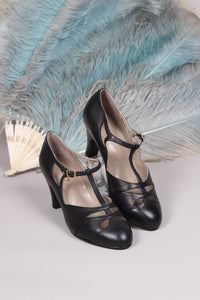 20s / 30s Art Deco inspired evening sandals - Black - Helen
