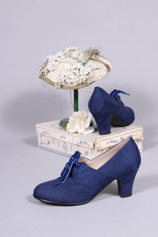 VEGAN shoes - 40s vintage style pumps with shoe lace - Navy Blue - Esther