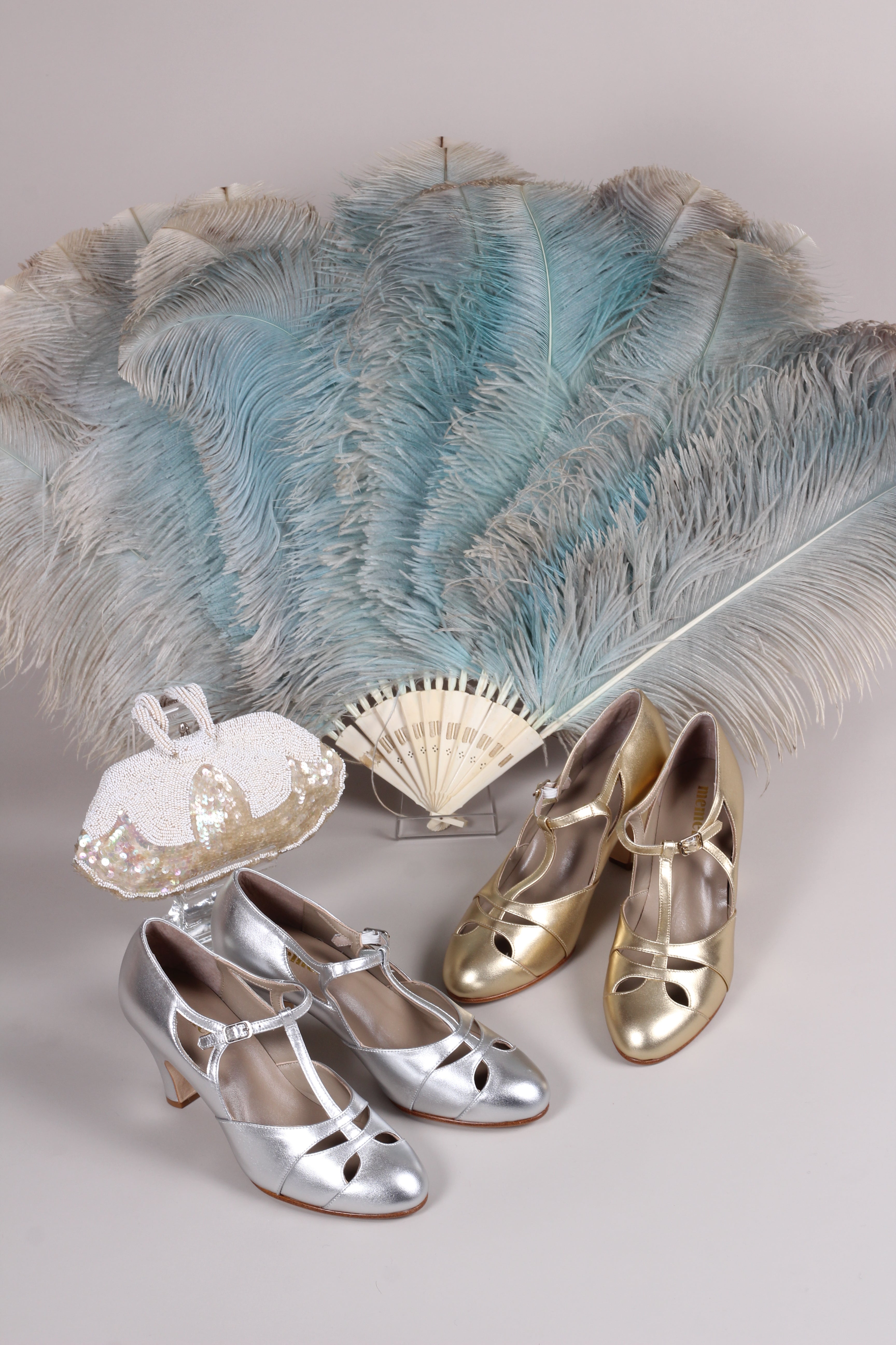 20s / 30s Art Deco inspired evening sandals - Silver - Helen