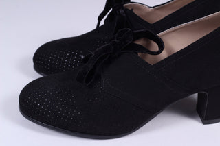 VEGAN shoes - 40s vintage style pumps with shoe lace - Black - Esther - memery