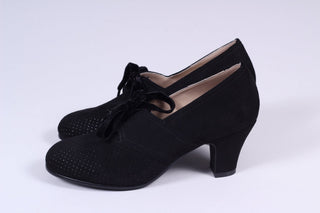 VEGAN shoes - 40s vintage style pumps with shoe lace - Black - Esther - memery