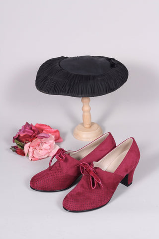 VEGAN shoes - 40s vintage style pumps with shoe lace - Burgundy Red - Esther - memery
