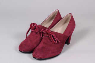 VEGAN shoes - 40s vintage style pumps with shoe lace - Burgundy Red - Esther - memery